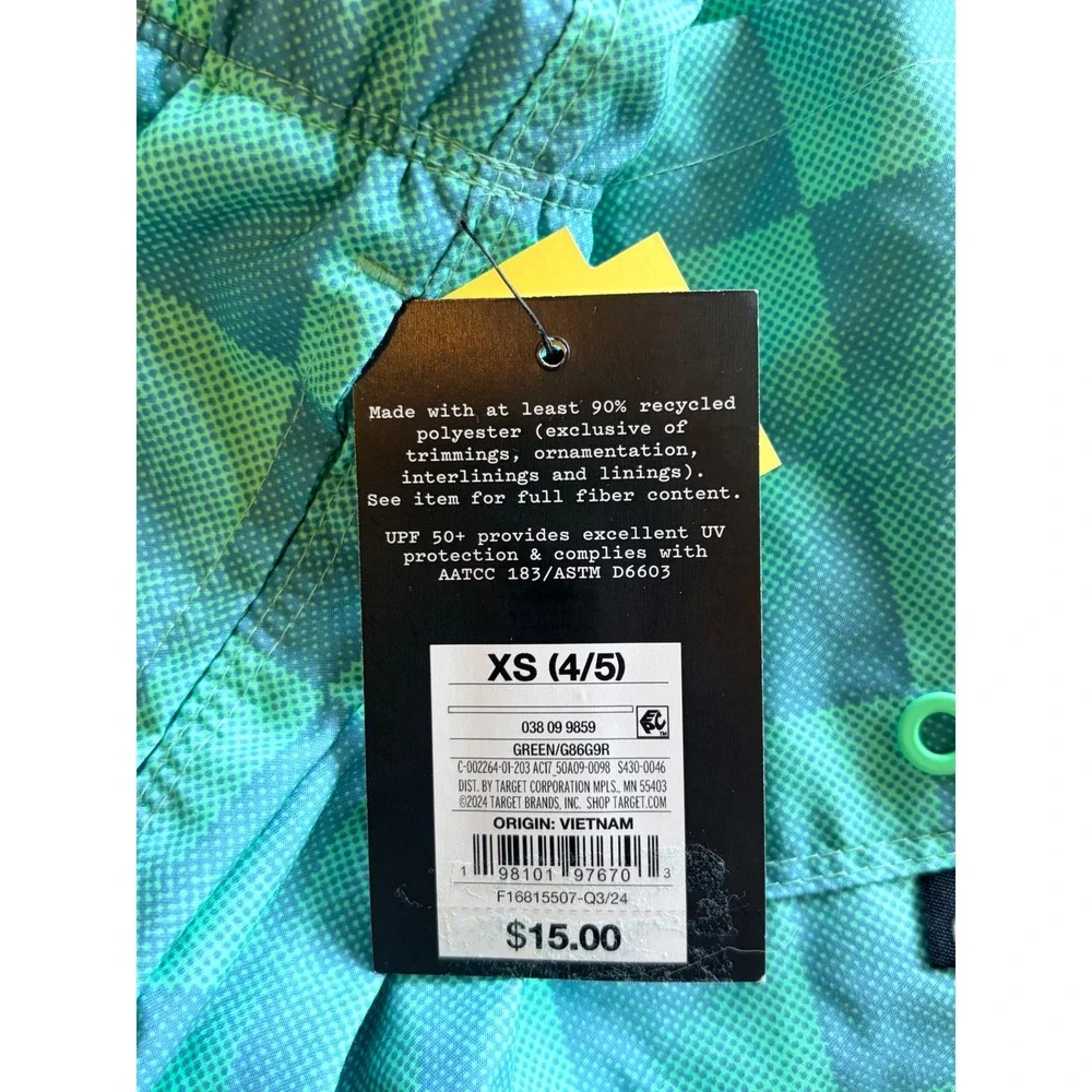 Cat & Jack Green Checkered Swim Trunk Shorts Built In Briefs Boys 4/5 NEW NWT